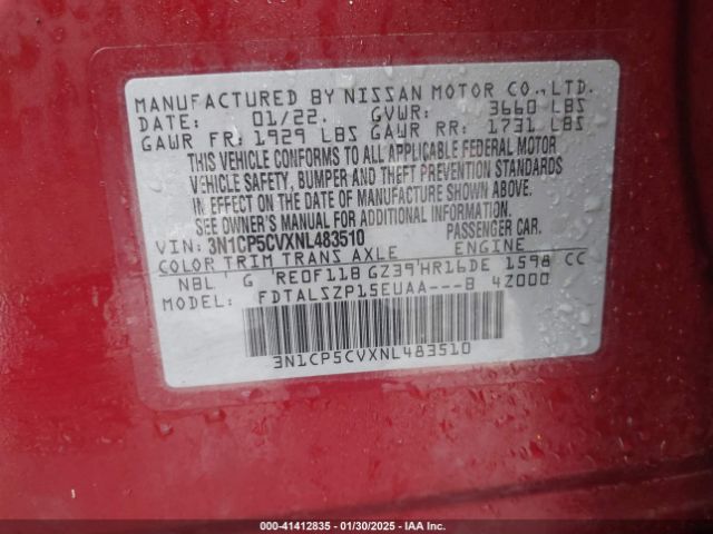 3N1CP5CVXNL483510 Nissan Kicks Sv Xtronic Cvt