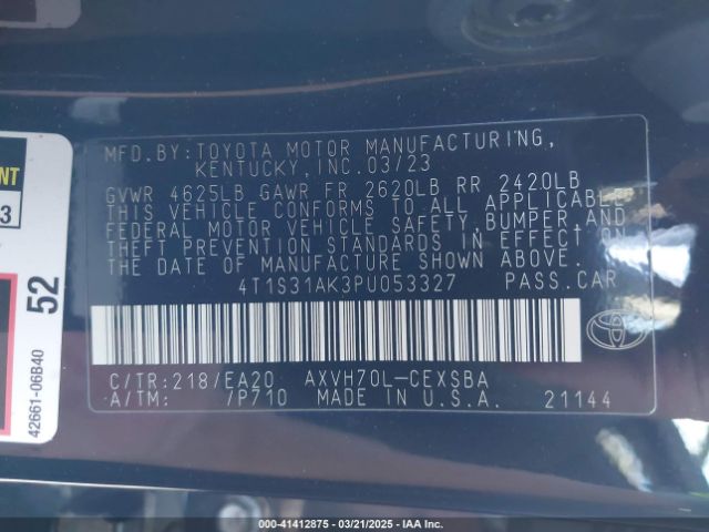 4T1S31AK3PU053327 Toyota Camry Se Hybrid