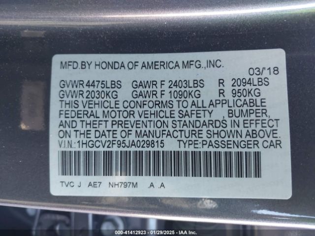 1HGCV2F95JA029815 Honda Accord Touring 2.0t