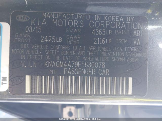 KNAGM4A79F5630078 KIA Optima Lx