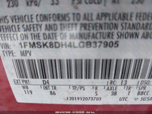 1FMSK8DH4LGB37905 Ford EXPLORER XLT