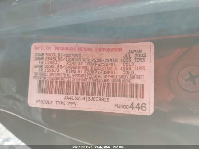 2003 MITSUBISHI MONTERO SPORT JA4LS21H13J009919 Photo 8