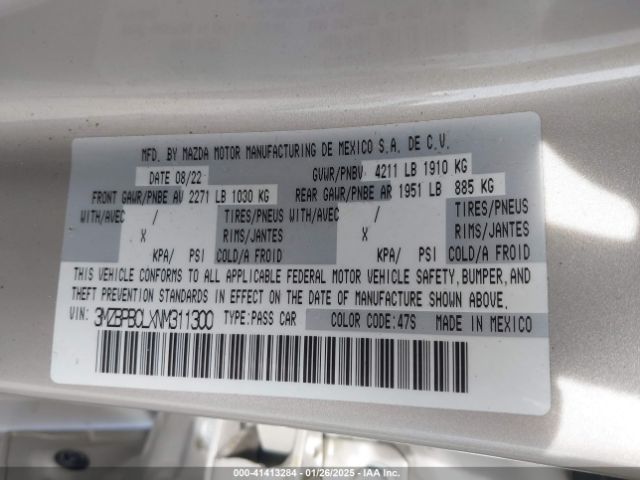 3MZBPBCLXNM311300 Mazda Mazda3 Preferred