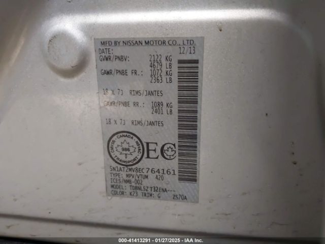 5N1AT2MV8EC764161 Nissan Rogue S/sl/sv