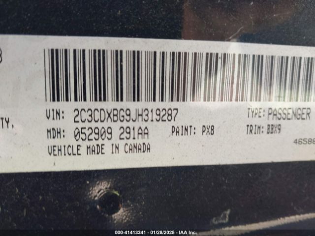 2C3CDXBG9JH319287 Dodge Charger Sxt Rwd