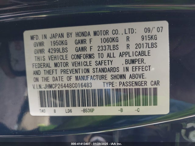 Продаж на аукціоні авто 2008 Honda Accord 2.4 Lx-p, vin: JHMCP26448C016483, номер лоту: 41413407