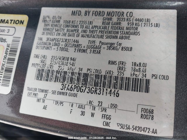 Ford FUSION S 2016 3FA6P0G73GR311446 Image 9