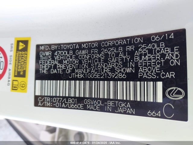 JTHBK1GG5E2139286 Lexus ES 350
