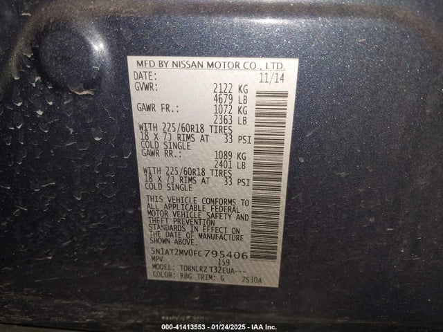 5N1AT2MV0FC795406 Nissan Rogue Sl