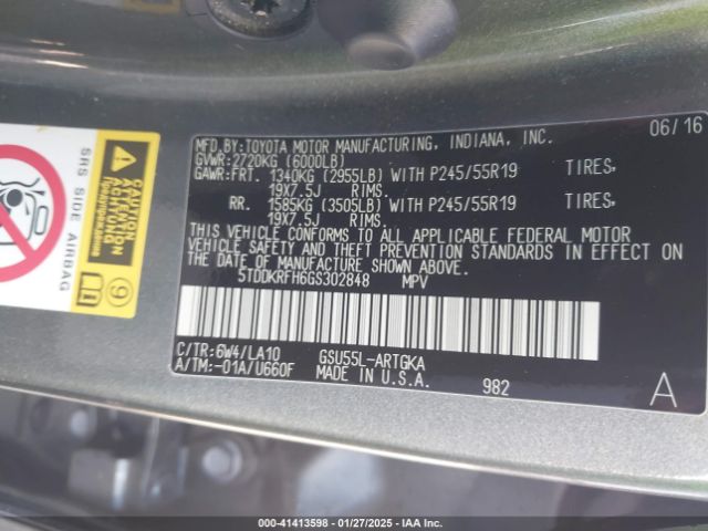5TDDKRFH6GS302848 Toyota Highlander Limited V6