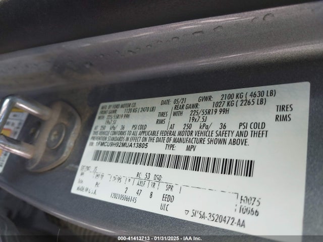 1FMCU9H92MUA13805 Ford ESCAPE SEL