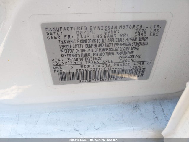 Nissan SENTRA SV 2019 3N1AB7AP1KY315422 Image 9