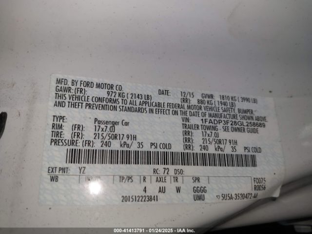 1FADP3F28GL258689 Ford FOCUS SE