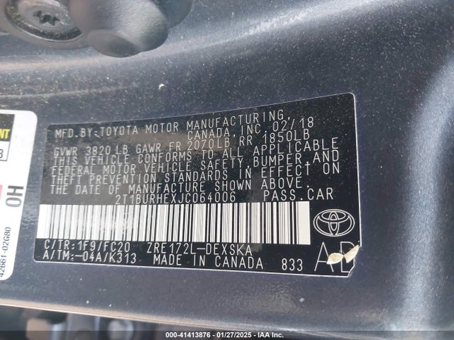 Toyota COROLLA SE 2018 2T1BURHEXJC064006 Image 9