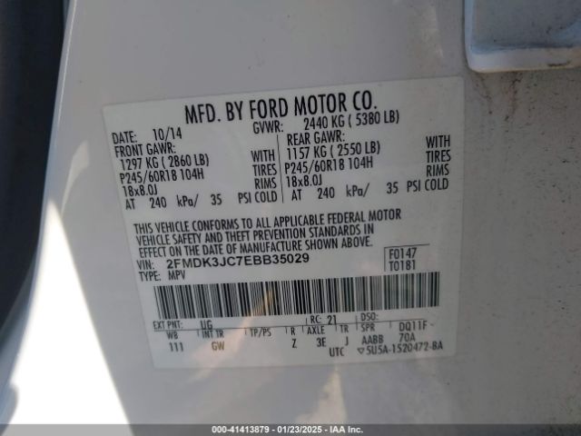 2FMDK3JC7EBB35029 Ford EDGE SEL