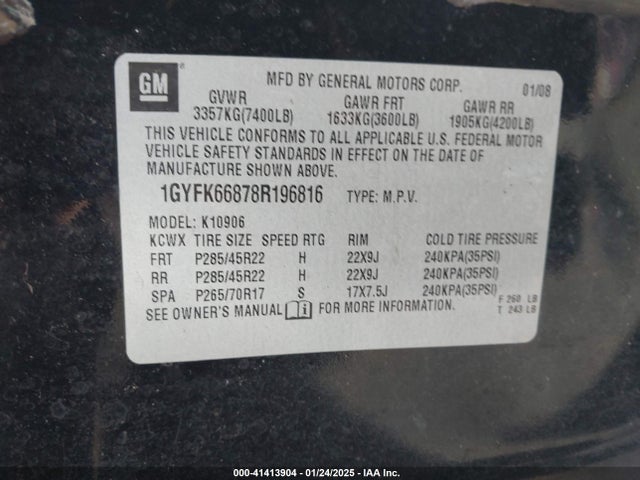 2008 CADILLAC ESCALADE ESV 1GYFK66878R196816 Photo 8