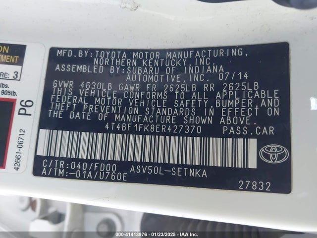 4T4BF1FK8ER427370 Toyota CAMRY LE