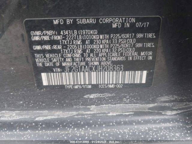 JF2GTAACXJH208363 Subaru Crosstrek 2.0i