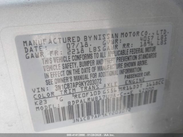 3N1CB7AP9KY203072 Nissan Sentra Sr Turbo