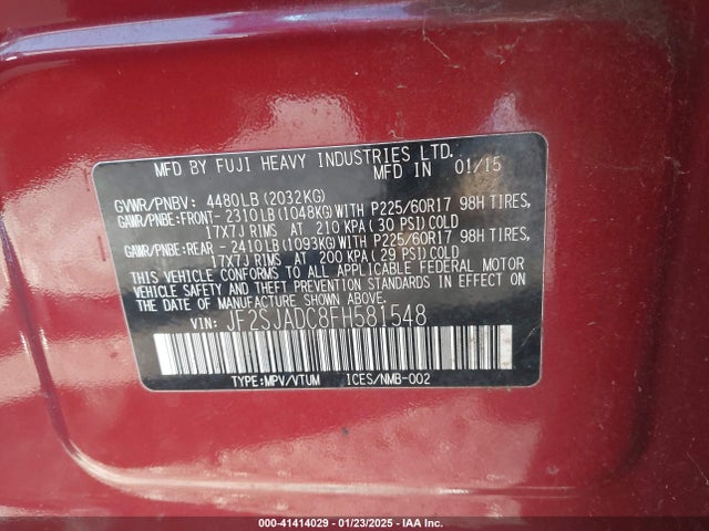 Subaru Forester 2.5i Premium 2015 JF2SJADC8FH581548 Image 9