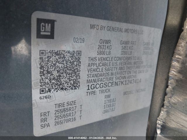 1GCGSCEN7K1243414 Chevrolet Colorado Lt