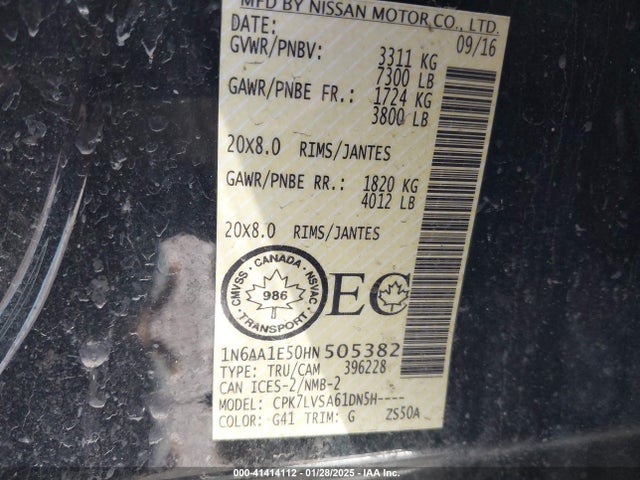 1N6AA1E50HN505382 Nissan 2017