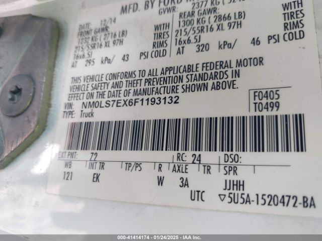 NM0LS7EX6F1193132 Ford Transit Connect Xl