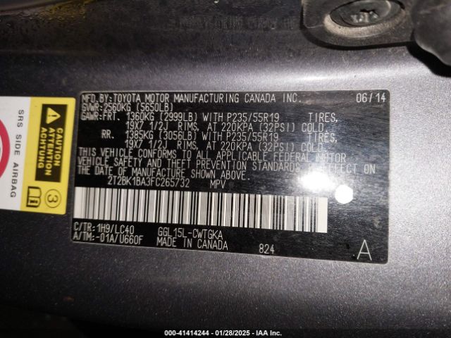 2T2BK1BA3FC265732 Lexus RX 350