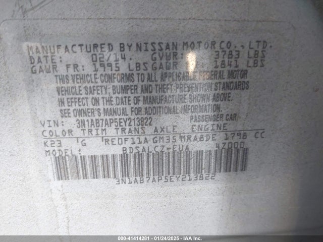 3N1AB7AP5EY213822 Nissan SENTRA S