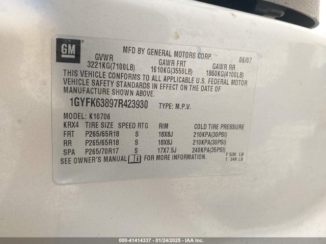 2007 CADILLAC ESCALADE 1GYFK63897R423930 Photo 8