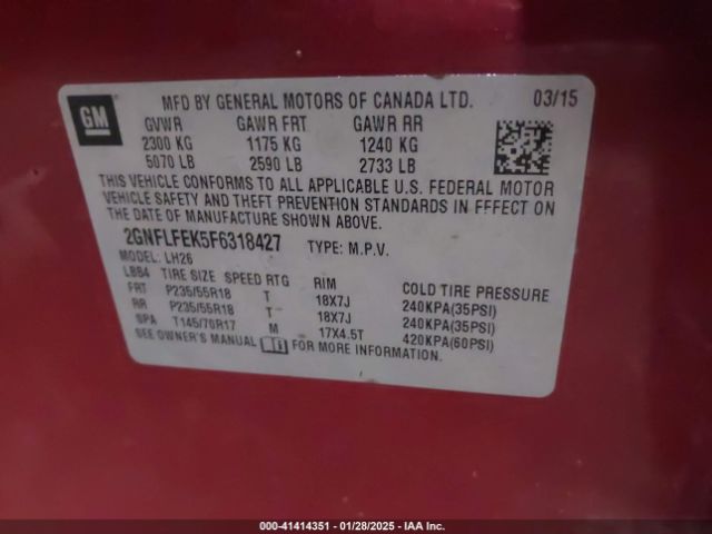 2GNFLFEK5F6318427 Chevrolet EQUINOX 1LT