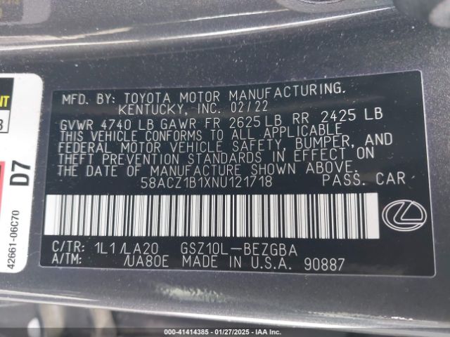 58ACZ1B1XNU121718 Lexus ES 350