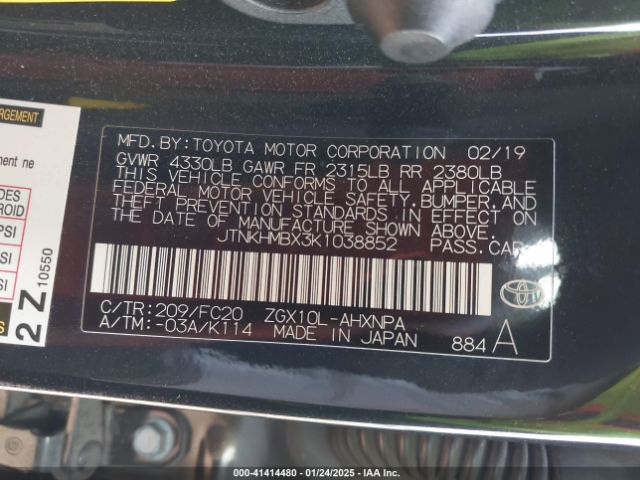 JTNKHMBX3K1038852 Toyota C-HR LE