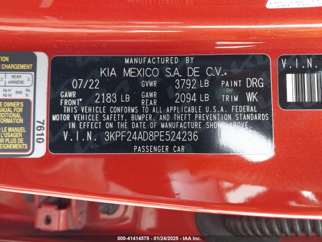 3KPF24AD8PE524236 KIA Forte Lxs