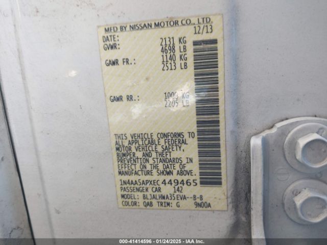 1N4AA5APXEC449465 Nissan Maxima 3.5 Sv