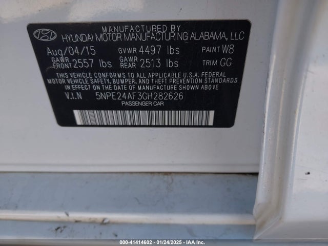 5NPE24AF3GH282626 Hyundai SONATA SE