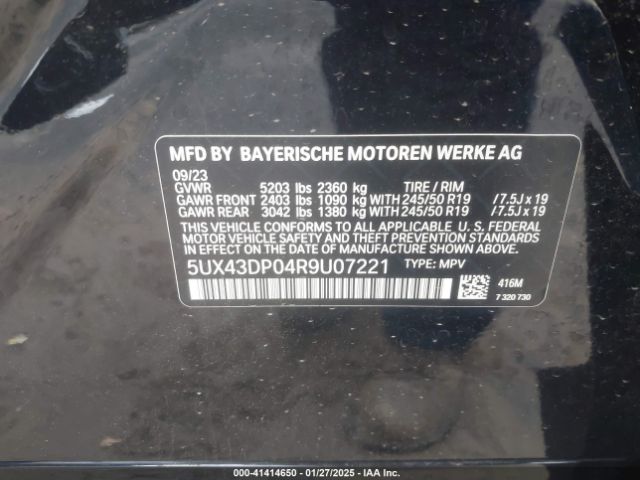 5UX43DP04R9U07221 BMW X3 Sdrive30i