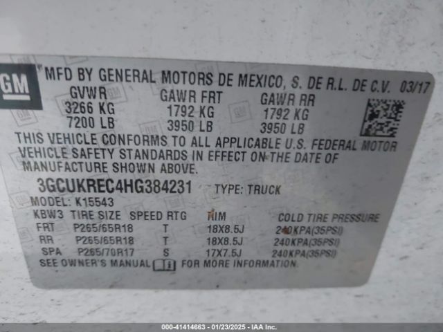 3GCUKREC4HG384231 Chevrolet Silverado 1500 2lt