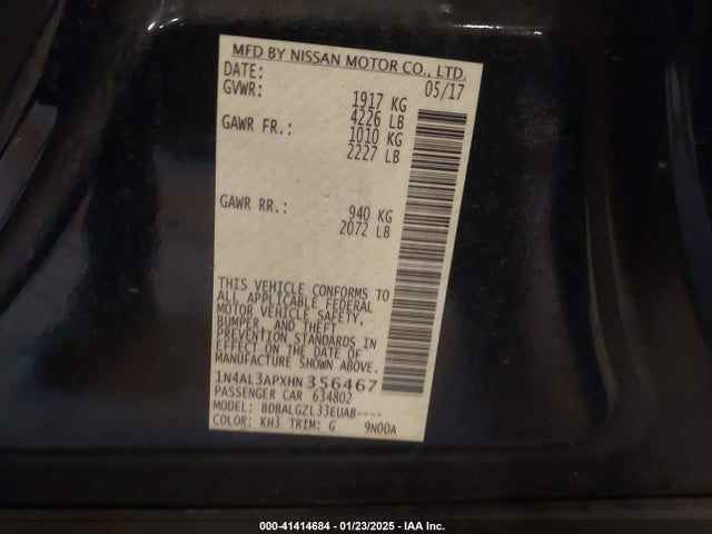 1N4AL3APXHN356467 Nissan Altima 2.5 S