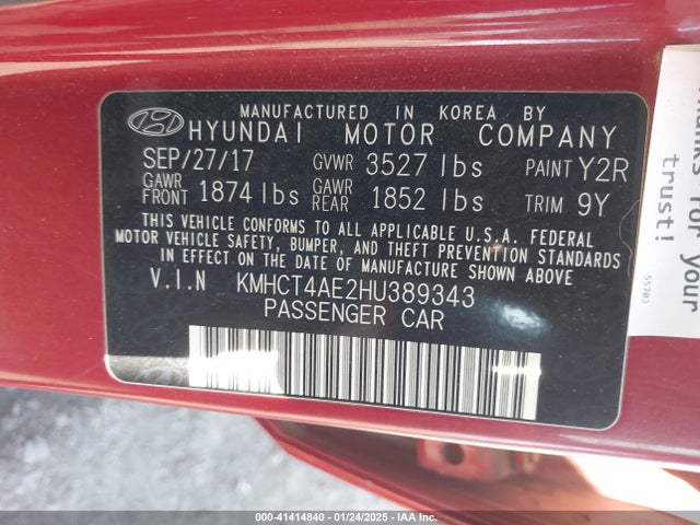 Aukcja sprzedaży 2017 Hyundai Accent Se, vin: KMHCT4AE2HU389343, numer aukcji: 41414840