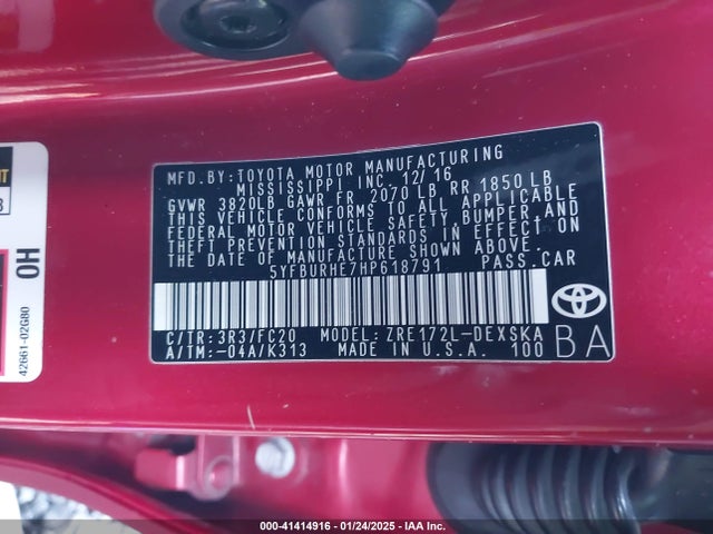 Toyota COROLLA SE 2017 5YFBURHE7HP618791 Image 9
