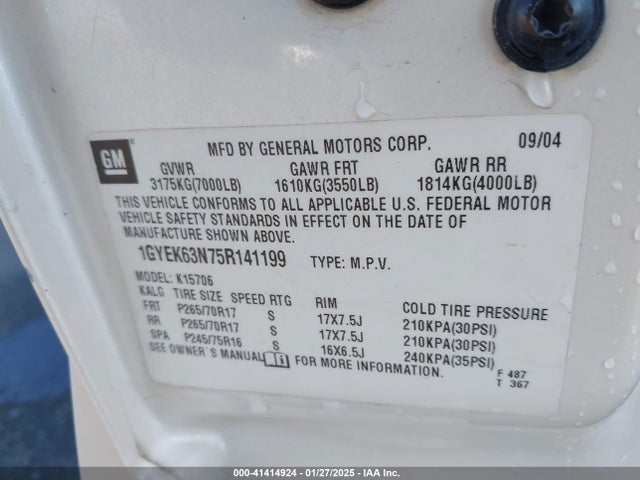 2005 CADILLAC ESCALADE 1GYEK63N75R141199 Photo 8