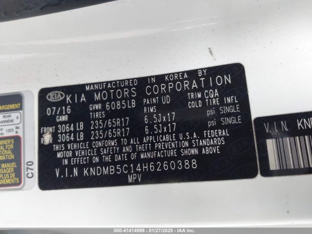 KNDMB5C14H6260388 KIA SEDONA LX