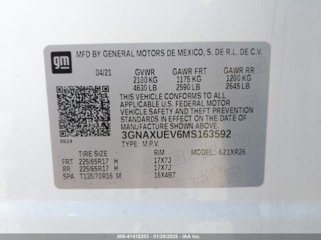 3GNAXUEV6MS163592 Chevrolet Equinox Awd Lt