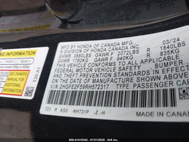 2HGFE2F59RH572317 Honda Civic Sport