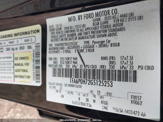 Ford FUSION SE 2016 1FA6P0H72G5125253 Image 9