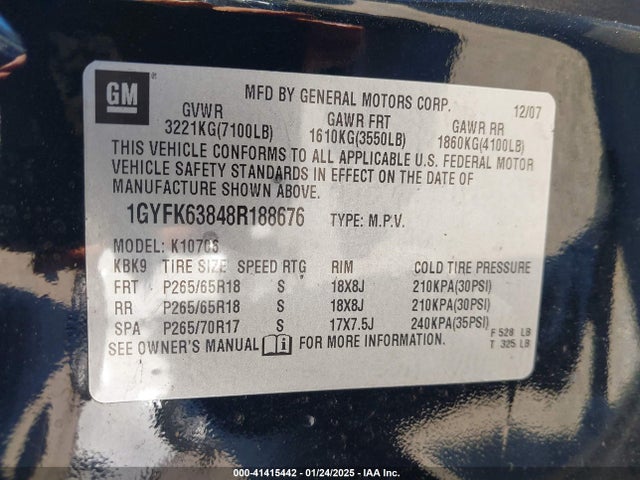 2008 CADILLAC ESCALADE 1GYFK63848R188676 Photo 8