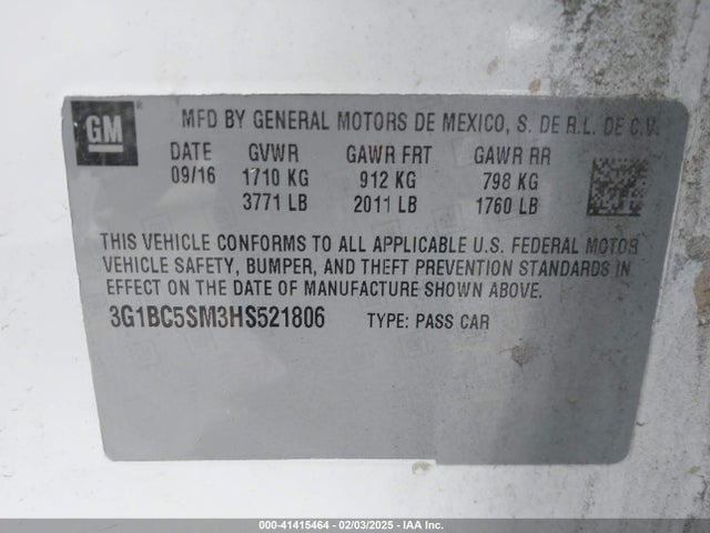 Chevrolet Cruze Ls Auto 2017 3G1BC5SM3HS521806 Image 9