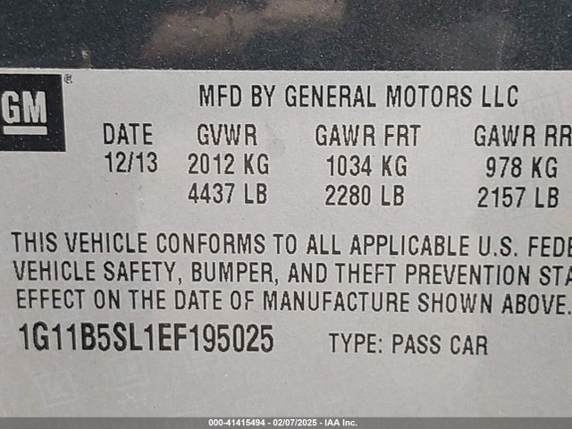 Chevrolet Malibu 1ls 2014 1G11B5SL1EF195025 Image 9