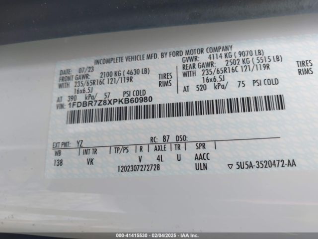 1FDBR7Z8XPKB60980 Ford Transit-250 Cab